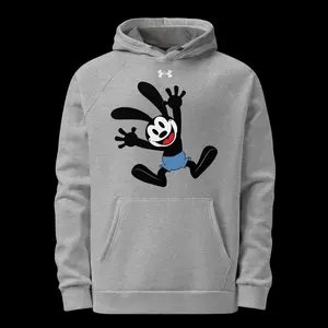 Under Armour Oswald the Lucky Rabbit Hoodie Uni-Sex Gray Fleece Pullover with Character Graphic Design