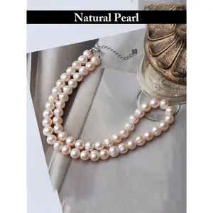 1 String 8-9mm Potato Pink Natural Freshwater Pearl Growth Veins High Luster And S925 Clasp 40cm+5cm Elegant Necklace For Women Daily Life Or Party drop thumb ring tiktaalik name eve chunky misshapen patiala paige azzi papal smart size whisper thin