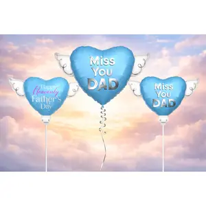 Happy Heavenly Father's Day Memorial Balloon Bundle — Miss You Dad 6-Piece Angel Wing Tribute Set | Graveside & Indoor Memorial Gift
