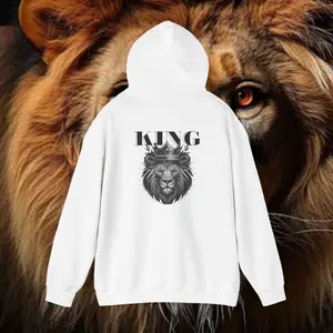 Lion King Hoodie, Lion Graphic Sweatshirt, Crown Print Hooded Jumper, King Of The Jungle Pullover, Lion Lover Gift, Crowned King Sweater, sweatshirt menswear
