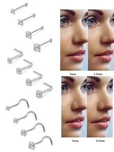 4Pcs Nose Rings Studs G23 Titanium 20G Nose Studs for Women Men AAAAA+ 1.5/2/2.5/3 mm CZ Cubic Zirconia Nose Rings Hypoallergenic Nose Piercings Jewelry L Shape Nose Screw Studs Nose Piercings Kit