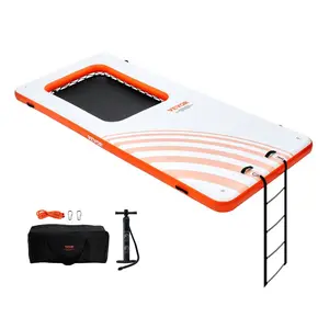 15x6.5FT Inflatable Floating Dock Pool Float Lounge, Non-Slip Water Platform with 4x6FT Trampoline Mesh, Detachable Ladder Set, Portable Bag for Beach Relaxation