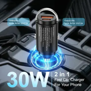 Portable Car USB C Charger 30W Fast Charging, 2-in-1 Dual Port Cigarette Lighter Adapter, Mini Size Car Power Charger for iPhone 16 15 14 13 12 Plus Mini, Samsung S26 S25