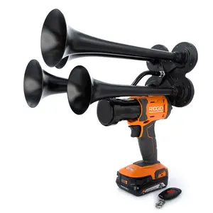 Ridgid Impact Train Air Horn Pulsefire Edition, 4-Trumpets, 150dB Output, Wireless Remote Control, Metal Construction,  Hand-Assembled in USA, Portable, Handheld Train Horn Drill