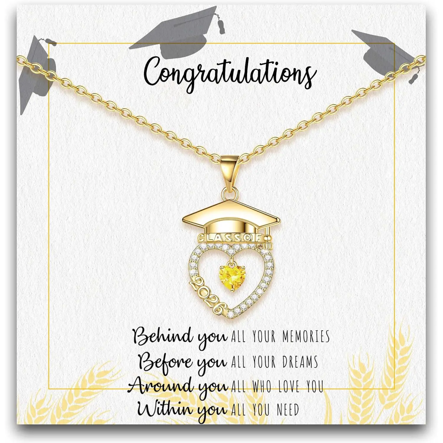 Graduation Gifts, Class of 2026 Gift for Her Birthstone Necklace for Women Senior Middle High School College Graduation Gifts for Daughter Granddaughter Sister Gold Plated Necklaces for Women Trendy Teen Girl Stuff