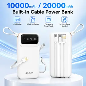 Portable Charger Power Bank 10000/20000mAh with Built in Cables, 22.5W Fast Charging Battery Pack with LED Display, USB-C Phone Charger for iPhone Samsung Android, Travel Essentials