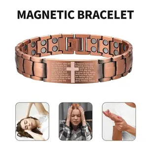 1pc Cross Magnetic Bracelets For Men, Copper Color Bracelets For Men, Men's Bracelets For Jewelry Gift