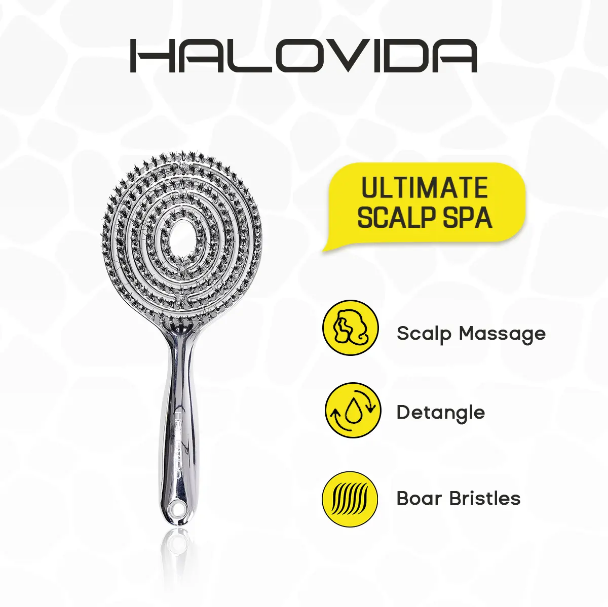 HALOVIDA Hollow Round Bristle Brush - Anti-Static Massage Brush for Enhanced Volume & Scalp Care,Pain-Free,Reduces Heat Damage, Ideal for Quick Drying and Voluminous Styling,Clean,Boar bristle brush,HaloFlex Spa Brush,Use in Wet and Dry Hair