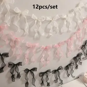12-Piece Bow Ribbon Decorative Garland Banner, Perfect for Birthday Parties, Baby Showers, Weddings, Home Decoration & More
