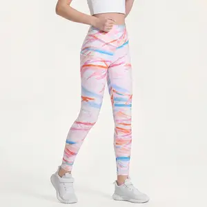 Teen Girls' High-Waisted Tummy Control Shaping Leggings — Casual Slim-Fit Pants with Soft, Stretchy, and Comfortable Fabric-Pastel Camo Leggings