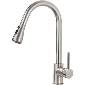AIMADI Single Handle High Arc Brushed Nickel Pull Out Kitchen Faucet,Single Level Stainless Steel Kitchen Sink Faucets with Pull Down Sprayer kitchen sink