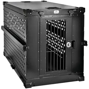 Heavy Duty Fully Collapsible Powder-Coated Aluminum Dog Crate - Large (Black) 41.6"L x 29.7"W x 33.9"H