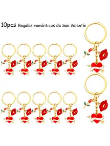 10pcs Heart Rose Lip Keychain Set, Bag Charm Accessories, Valentine's Day Gift, Festival Party Favors, Holiday Present Keys Chain