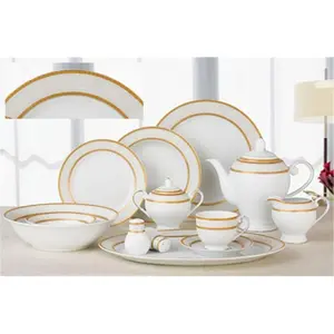 Lorenzo Import AMELIA-57 Dinnerware 57Pc. Serv-8 Gold
