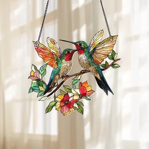 Hummingbird Flower Acrylic window hanging, Bird Suncatcher