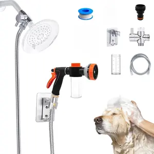 Dog Shower Attachment Water Hose Nozzle Sprayer Set with Metal 3-Way Shower Diverter & 6.6 Ft Long Hose for Bathroom Shower Arm Easy Indoor Outdoor Pet Pup Dog Washing Hose attachment - Home Improvement.