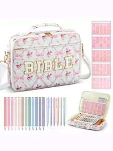Soft Quilted Floral Letter Tote Bag, Durable Multi-Purpose Organizer, Spacious Carryall for Art Supplies and Daily Use