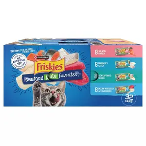 Purina Friskies Paté Wet Cat Food Seafood Fish Flavor Favorites - 5.5oz/32ct Variety Pack