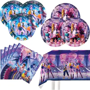 For Demon Movie Hunters Party Tableware, 20 Plates and 20 Napkins and Tablecloth71 '' x 42 ''Demon Movie Hunters Party Birthday Party Decorate Supplies2026