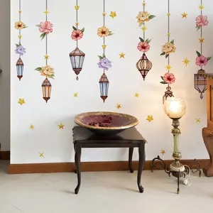 A self-adhesive home decoration sticker for Eid al-Fitr, featuring lanterns, flowers, and spring themes, suitable for bedroom, living room background walls, waistlines, and ceilings - M16059-YJ