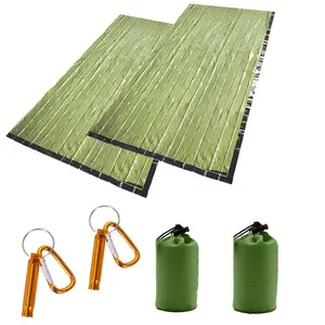 2pcs Waterproof Emergency Sleeping Bag with Carabiner & Whistle, Lightweight Survival Thermal Camping Sleeping Bags, Portable Emergency Sleeping Bag, Outdoor Camping Supplies