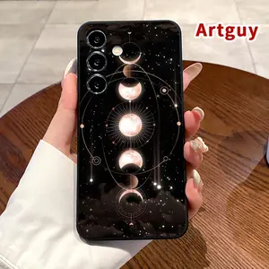 Straight Edge Phone Case Compatible with Samsung S24 ultra plus S25 S23 S22 Ultra Plus Creative Moon Pattern Shockproof Silicone TPU Bumper Drop Protection Soft Cover