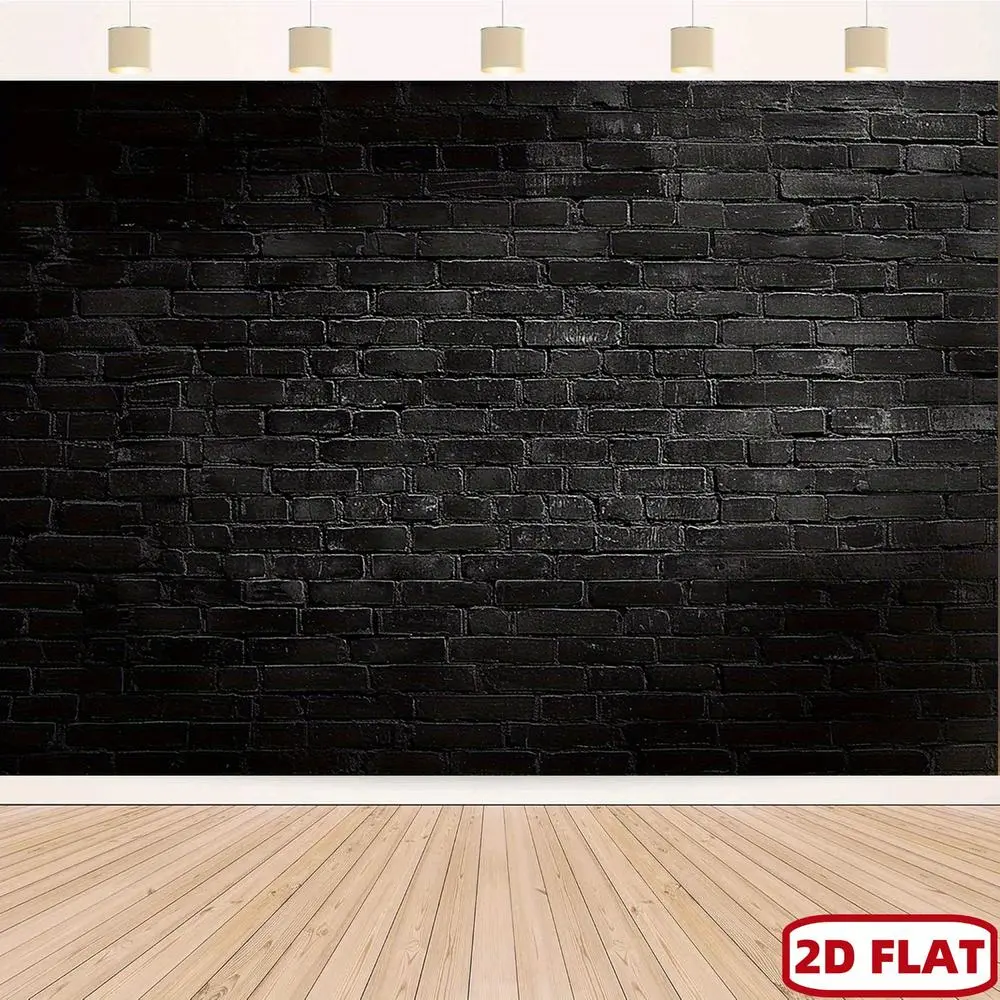 1pc Black 2D Flat 1-Panel Brick Wall Curtain - Realistic Texture Backdrop, Self-Adhesive Glueless Peel-and-Stick, Durable Easy-to-Install Privacy Screen for Weddings, Home Events