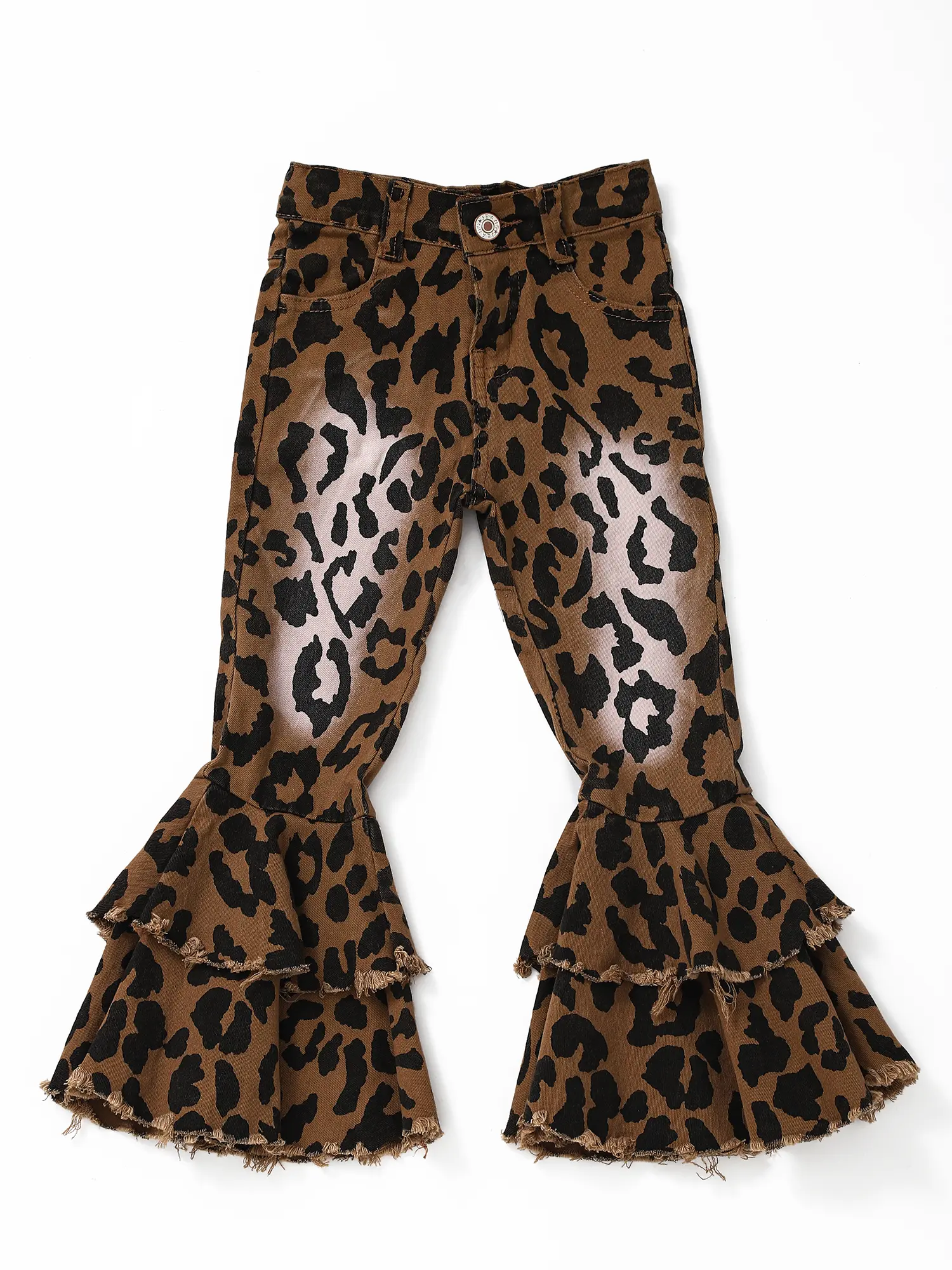 Girls' Stretchy Denim Jeggings, Leopard Print Bleached Pants, Full Length Comfortable All-Seasons Bottoms