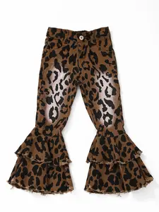 Girls' Stretchy Denim Jeggings, Leopard Print Bleached Pants, Full Length Comfortable All-Seasons Bottoms
