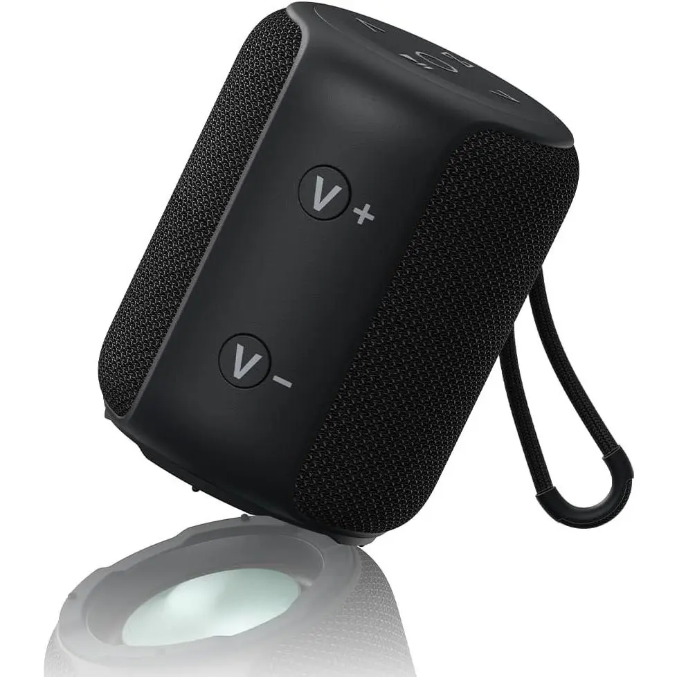 F-ADE05 Small Durable Plastic Portable Bluetooth 5.3 Speaker Device, IPX6 Waterproof, 15H Playtime, Loud Stereo Bass with Passive Radiator, Dual Pairing, USB Charging, Auxiliary Input, Mobile Shower Audio Device, Ideal for Outdoor Climbing, Camping