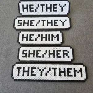 Handmade Pronoun Pins Made From Fuse Beads