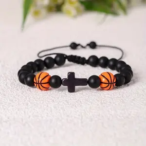 Men's Athletics-Inspired Black Sne Bracelet with Woven Rope & Baseball Charms "Always Remember" Motivational Design Bold Cruciform Charm Adjustable Fit Classic Style Sports Occasion Spring