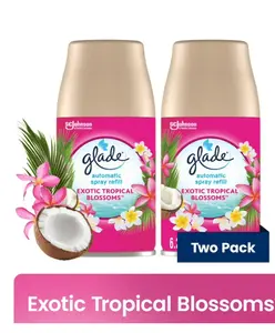 Glade Automatic Spray Refills, Air Freshener, Infused with Essential Oils, Exotic Tropical Blossoms, 6.2 oz, 2 Count
