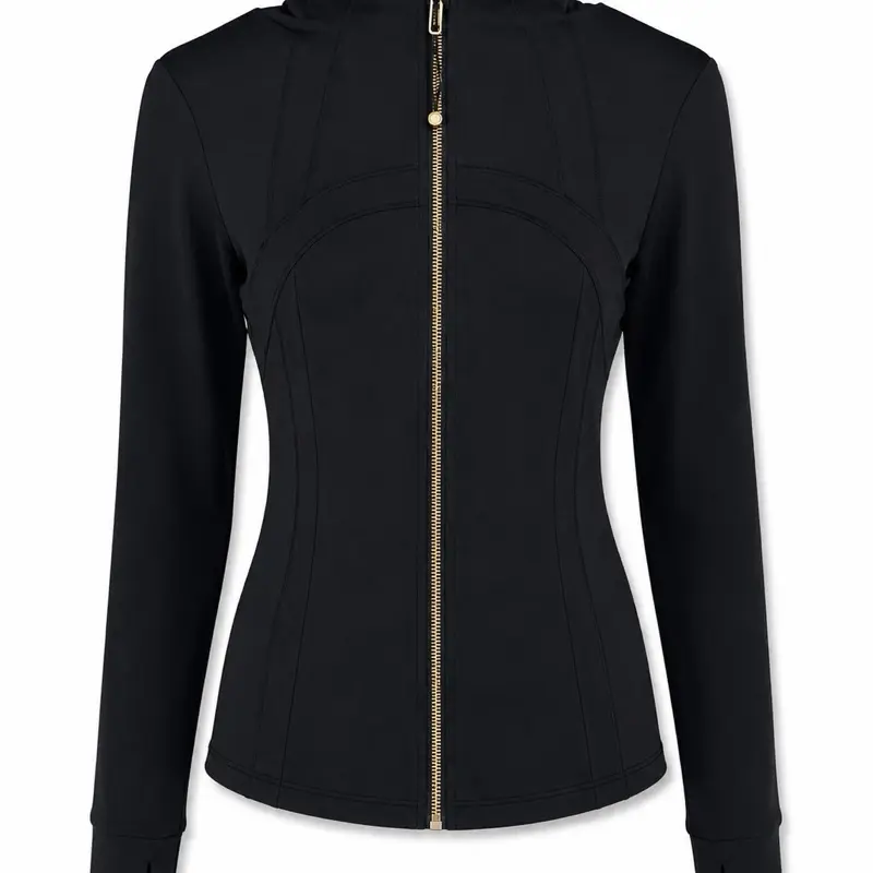 Women’s Black Zip-Up Athletic Jacket – Long Sleeve Activewear