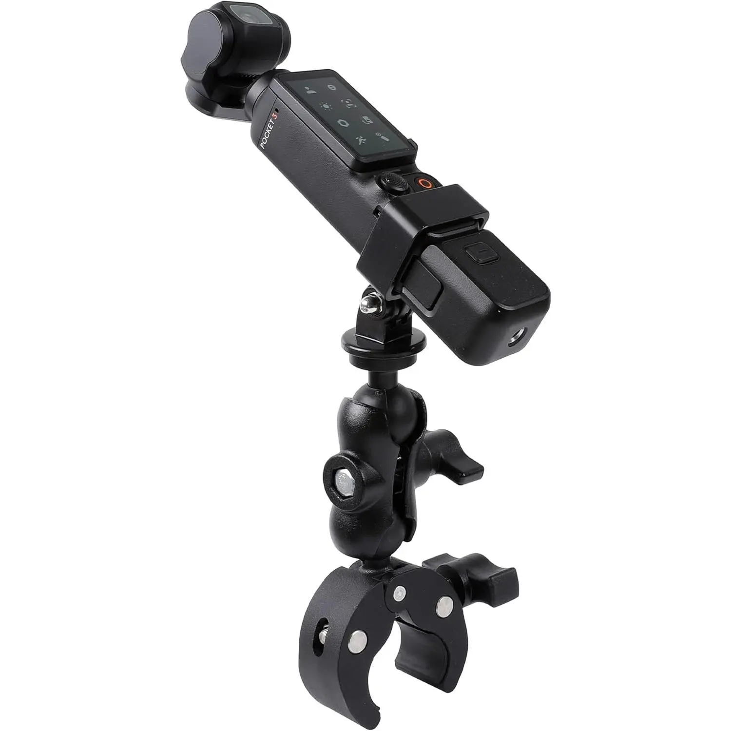 PellKing Pocket 3 Adjustable Motorcycle Handlebar Clip Mount - Nylon Metal 22-38mm Ball Joint Holder with 360° Rotation for DJI Osmo Pocket 3 Camera, Compatible with Fishing Rods, Tables, Chairs, Bicycle Pipes, Bicycle Stands, Motorcycle Fixtures, Camera