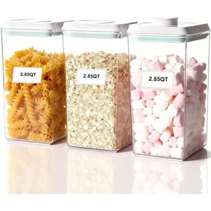 Containers with Lids - 2.85QT / 92OZ / 2700ML *3 Stackable Airtight Food Storage Containers for Kitchen Pantry, Ideal for Snacks Candy Salt Herbs Spices, BPA-Free