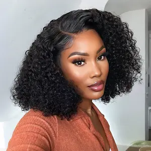 OQ HAIR Bob Wig Human Hair Kinky Curly 13x6 Lace Front Wigs 220% Density Pre Plucked With Baby Hair Short Wigs