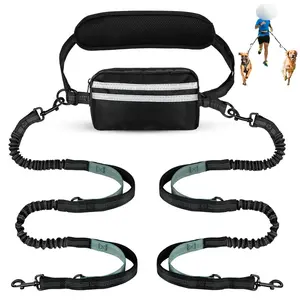 Hands Free Dog Leash with Pouch, 1pc Retractable Bungee Dog Leash with Double Padded Handles, Dog Waist Leash for Dog Walking, Running Leash for Dogs, No Tangle Leash
