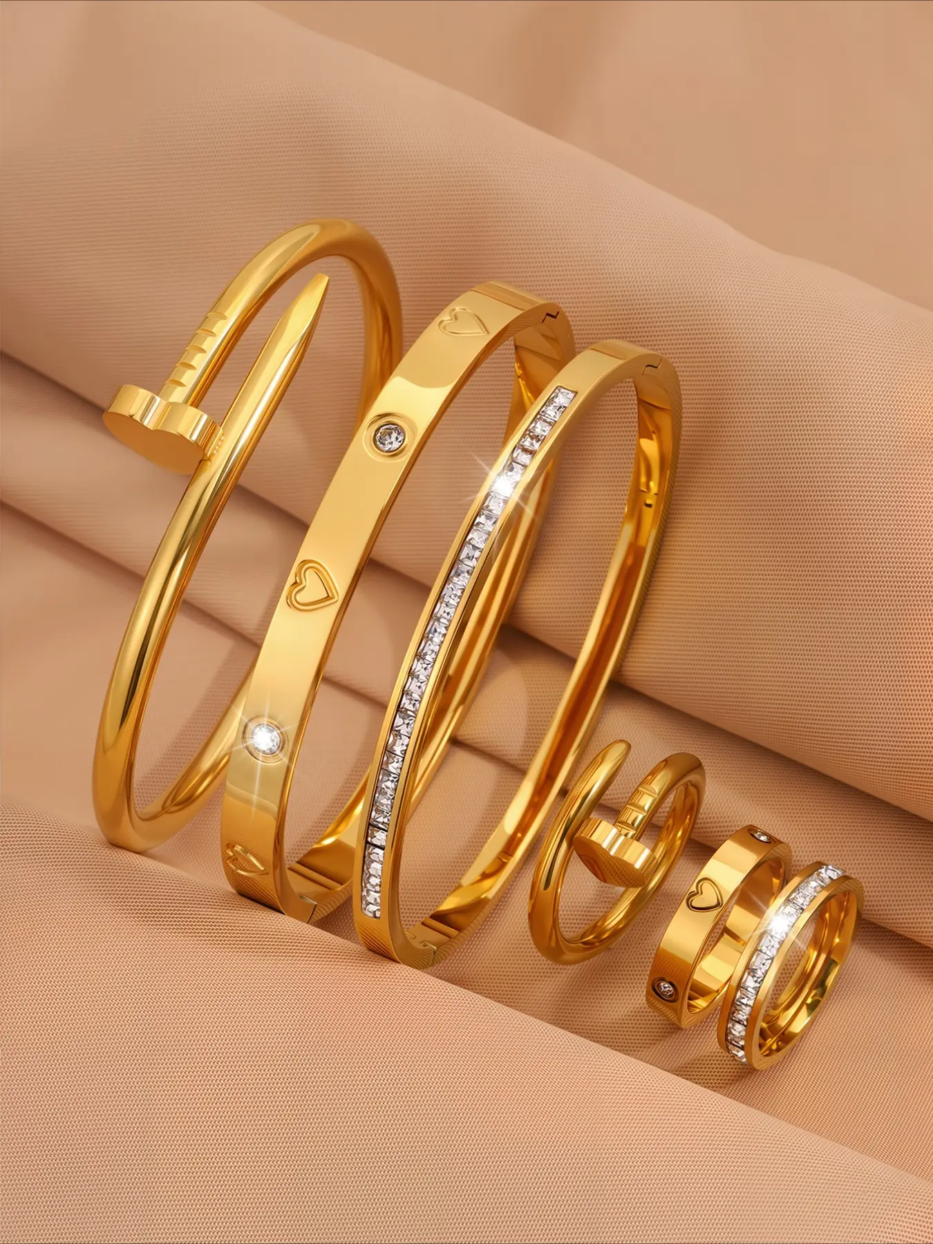 6pcs exquisite stainless steel jewelry set, Elegant jewelry set, Romantic bracelet set, versatile accessories with light luxury style, romantic accessories for dating scenes, surprise gift box for birthday wishes