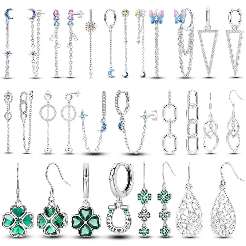Hoop Earring 925 Sterling Silver Woman Earring Moon Star Geometric Snake Bone Chain Double Butterfly Chain Earrings Jewelry Gift