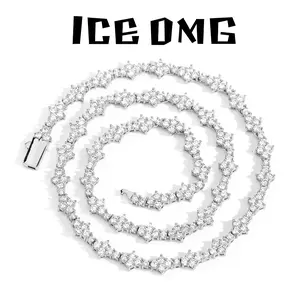 6.5mm Flower Tennis Chain Necklace for Women Bling White Gold Plated Zircon Sunflower Link Chain Jewelry Gifts for Her