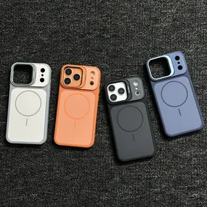 Metal Lens Holder Magnetic Phone Case for iPhone17/16/15/14/13/12Pro, Matte Finish, Full Cover Shockproof for iPhone17pro, Protective Case for 16plus