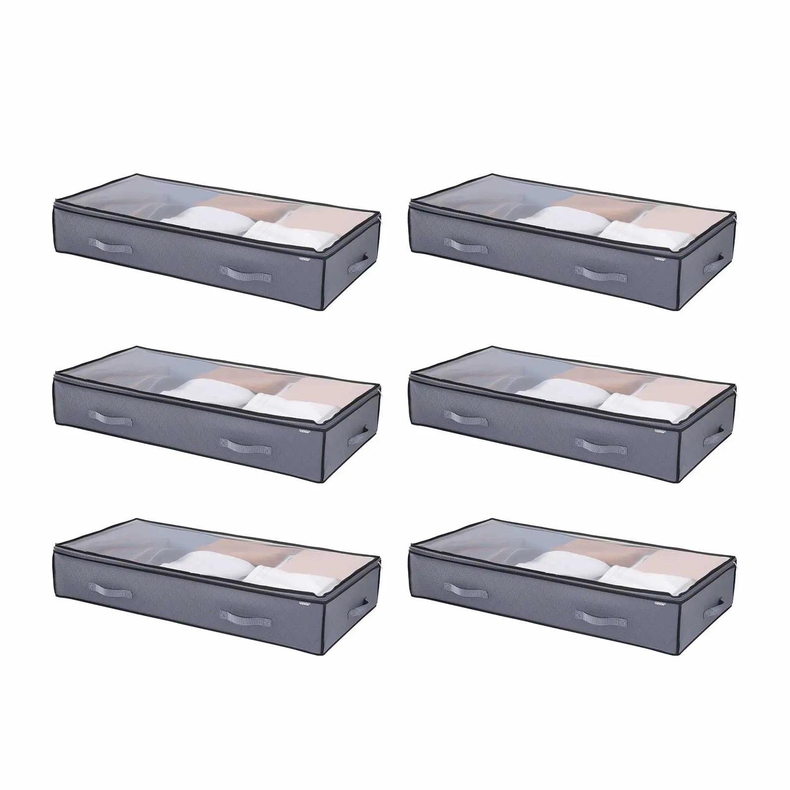 【Father's Day Gift】6-Pack PVC Foldable Under Bed Storage Containers with Transparent Lids, 39.2x19.7x7.1in 90L Low-Profile Organizer Boxes for Blankets, Bedrooms Organization