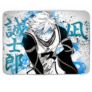 Scorching Anime Blue-Haired Boy Comic Mouse Pad with Non-Slip Base - Designed with White-Haired Blue-Eyed Anime Boy, Printed with Texts and Chinese Character Patterns, Summit Playmat Desks for Gaming and Office Use - Durable Desktop AccessorySize 20X24cm