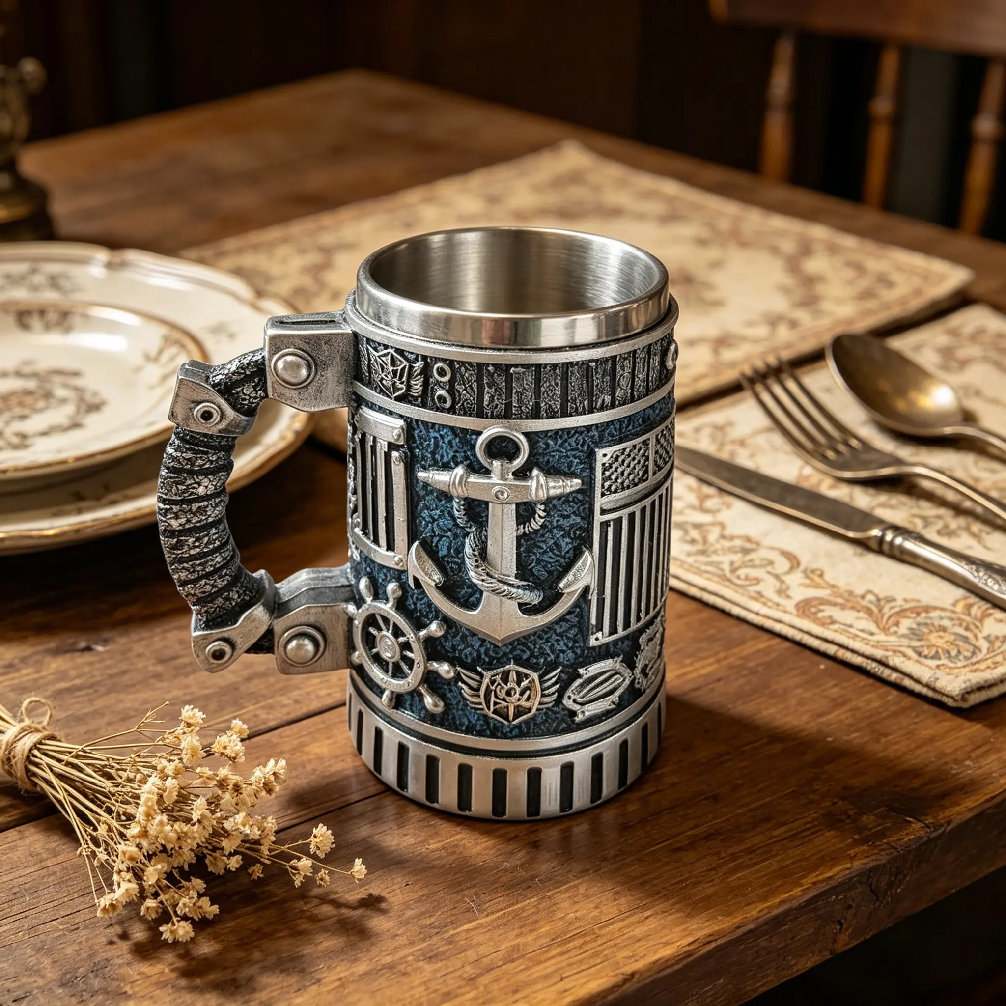 Military 3D Mug Stainless Steel Beer Tankard  Vintage Coffee Mug Gift for Dad Veteran Friends Family Home Decor