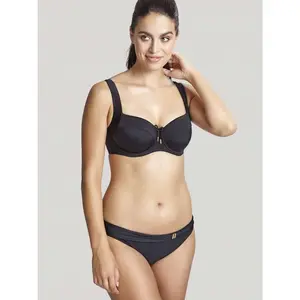 Panache Anya Riva Full Cup Balconnet Swim Top - Solid Bikinis with Spandex Fabric, Gold Detailing, Small Bow, Fabric Gather Details