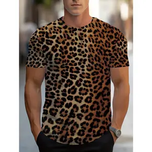 Men's Leopard Print T-Shirt - Bold Black spots, Regular Fit Crew Neck Tee - Machine Washable Animal Pattern Shirt for Casual Everyday & Formal Outfits - Affordable Summer Top, Trendy Fashion, Retro Vibe, Durable Material, Fashion Enthusiasts