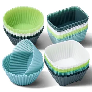 Silicone Cupcake Liners, 36 Pack Reusable Baking Muffin Cups Nonstick 3 Shapes Pastry Cake Molds Bento Lunch Box Dividers Sturdy Traditional