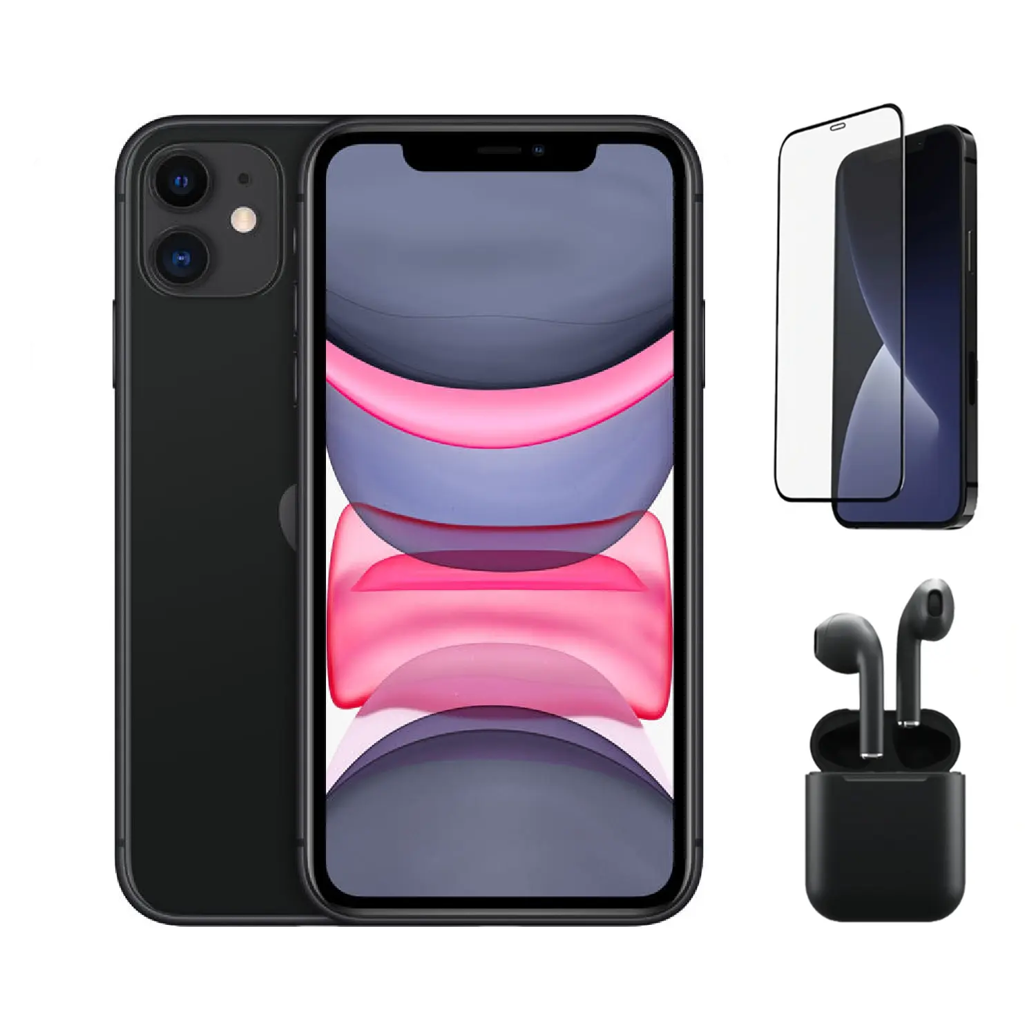 Refurbished Apple iPhone 11 (Unlocked) A2111 Good Condition Bundle with Wireless Earbuds, Tempered Glass Screen Protector & 1 Year Warranty