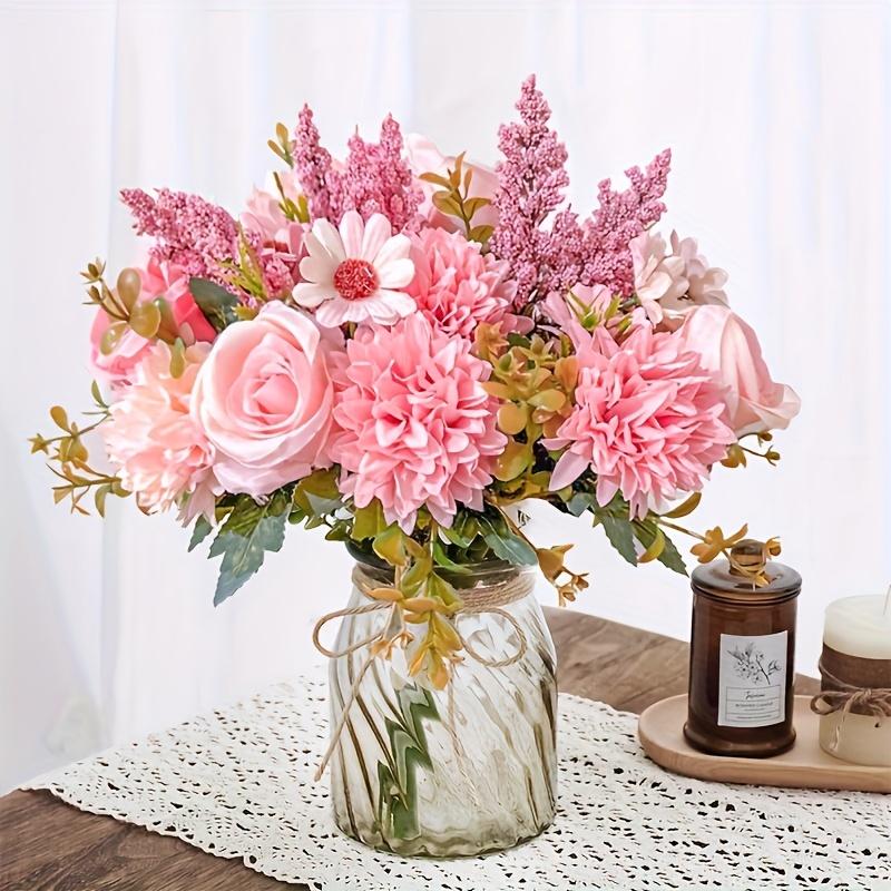 3-Stalk Artificial Rose Bouquet by AVTCLDY - Realistic pink and white roses with greenery, easy-care artificial flowers, Fake Flower, suitable for weddings, Halloween, anniversaries - All-season indoor and outdoor decoration - Perfect housewarming gift